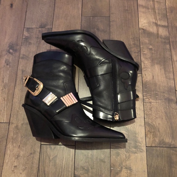 ASOS black reckless premium leather western boots - Picture 3 of 4